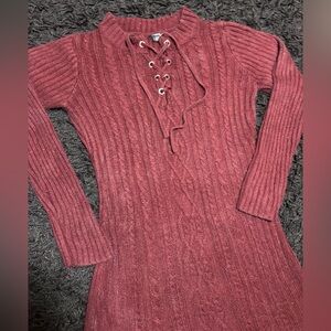 Rhapsody Burgundy Lace-Up Cable Knit Sweater